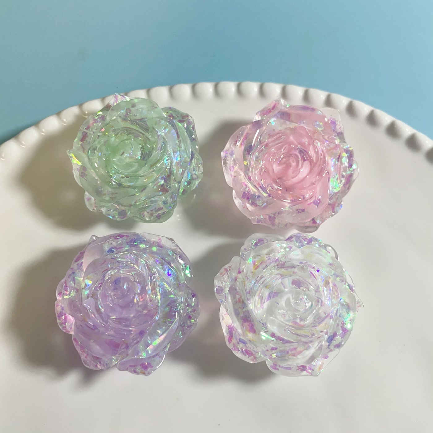 夜光树脂玫瑰花37mm冰透欧箔月季树脂配件diy发夹耳钉手工材料