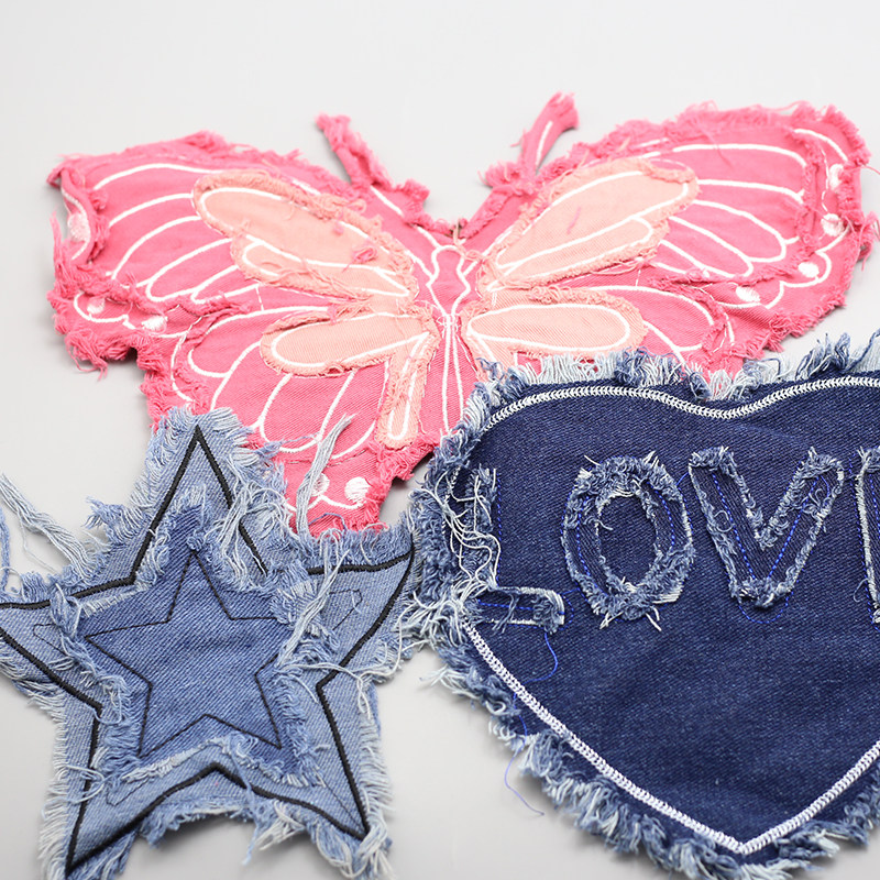 新牛仔布星星蝴蝶爱心布贴补丁绣片布贴服装包包手缝装饰布贴,居家布艺,布贴,淘宝优惠券,粉丝福利购,淘宝优惠卷