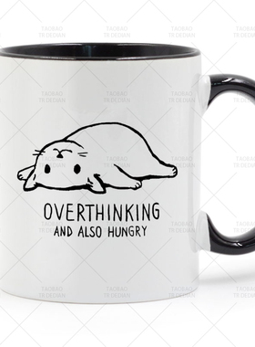 Overthinking and also Hungry 躺平 猫咪陶瓷马克杯水杯杯子