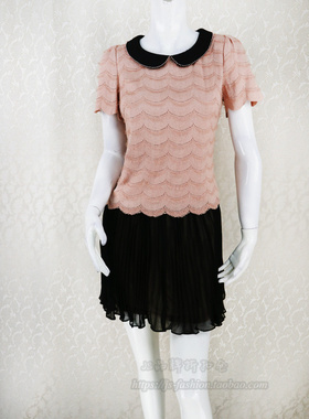 C*fon 正品清仓 钉珠提花百褶假两件OL淑女夏季假两件连衣裙LC194