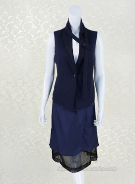 新!V*VA HE*RT正品 搭绊饰翻领女夏秋苎麻拼接一粒扣马夹VS52301