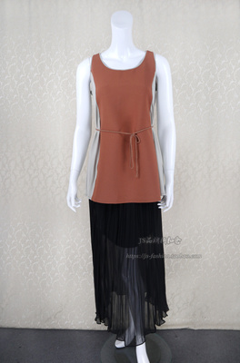 系带无袖拼色百搭风背心休闲衫