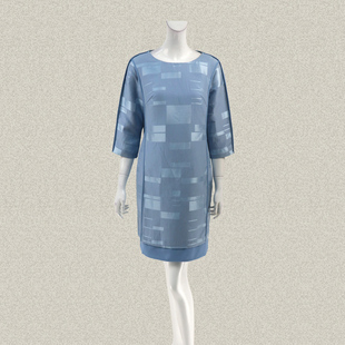 新!奈CO 正品 清新夹亮丝条纹提花七分袖女春秋连衣裙 5F631902