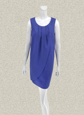 丝fu卡 正品 不对称褶皱蓝色H型女春秋无袖连衣裙背心裙 46196