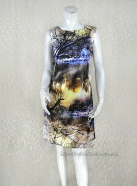 狂欢超值购!沐LINE 正品 油画风印花熟女夏秋连衣裙824713/743