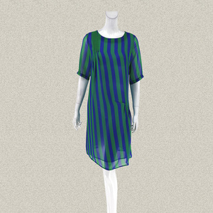 沐LINE 正品 意大利雅致条纹印花不对称女夏季雪纺连衣裙19286213