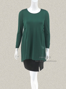 金秋促销!奈CO 正品针梭拼桑蚕丝女秋圆领遮肚套头针织衫4F080307