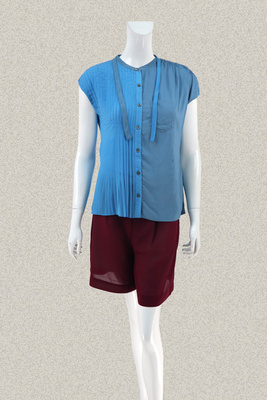 rt撞色拼接无袖镂空露背衬衫