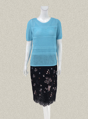 裘TN 正品 镂空提花清新糖果色女春夏两件套减龄针织衫上衣51227A