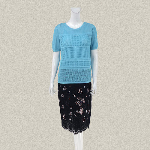 裘TN 正品 镂空提花清新糖果色女春夏两件套减龄针织衫上衣51227A