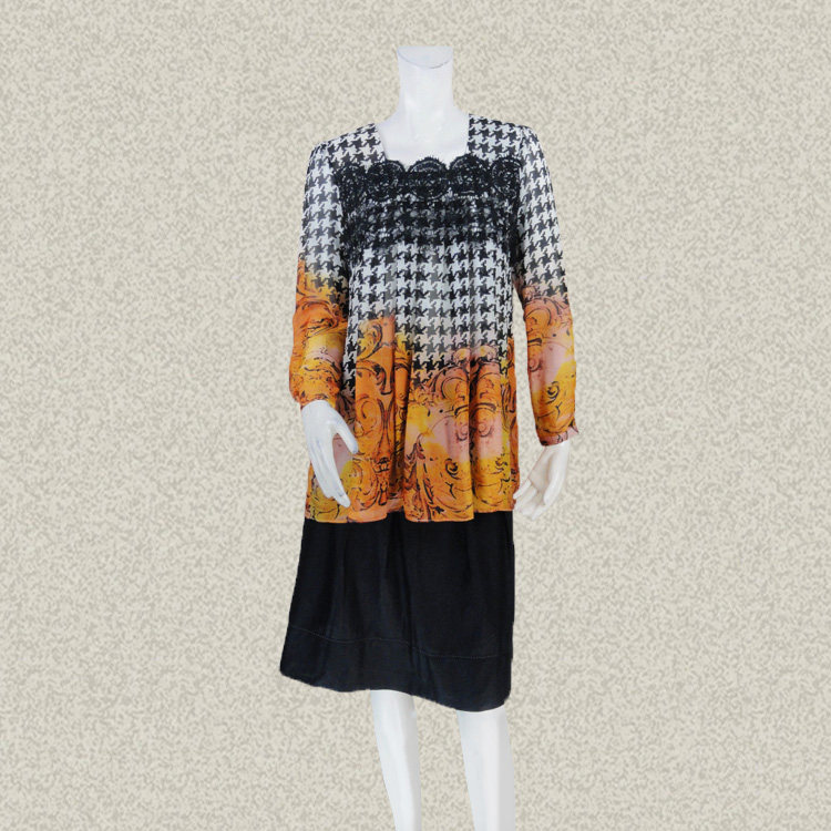 沐LINE 正品 蕾丝拼接甜美渐变印花女春夏桑蚕丝减龄衬衫 8157901