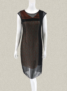 新!奈CO 正品 印花拼色(蚕丝里)女夏欧根纱假两件连衣裙 5C632600