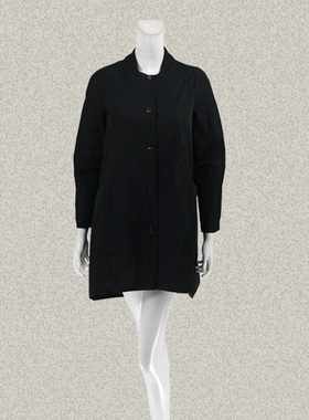 法路INA 正品 小立领学院风A型遮肚女春秋黑色风衣中长外套 0605