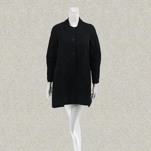 小立领学院风A型遮肚女春秋黑色风衣中长外套 0605 正品 法路INA