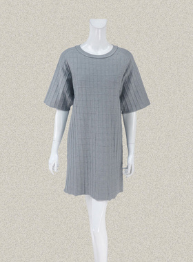 玛K曼可 正品 格子提花插肩袖女秋冬宽松针织连衣裙M15CA25102