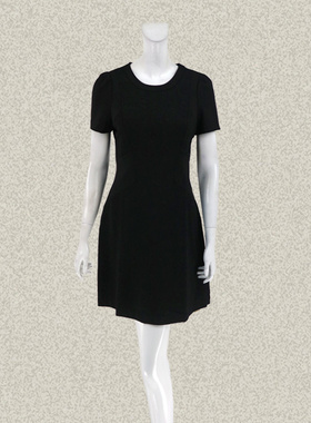 蕾DOW  提花暗花拼接OL通勤黑色女春夏短袖弹力针织连衣裙14101