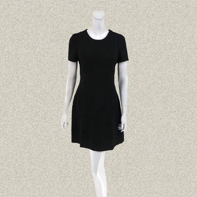 蕾DOW  提花暗花拼接OL通勤黑色女春夏短袖弹力针织连衣裙14101