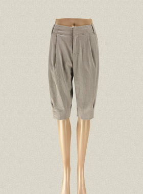 蕾DOW 正品 脚口开叉雅致灰色含亚麻女夏秋微弹六分裤中裤 10211