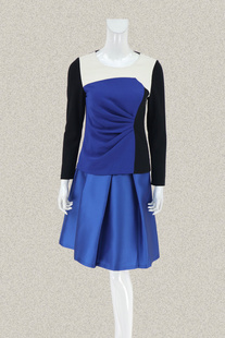 新!奈CO 正品 拼色不对称褶皱女春秋百搭修身套头短上衣5B243600