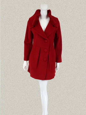 dow正品褶皱包扣甜美红色大衣