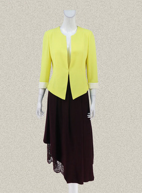 蕾DOW 正品 清新黄色七分袖OL女春夏减龄百搭短外套L5PB11007 XL