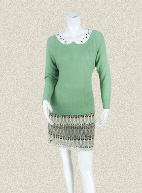 C*fon 正品清仓 钉珠假领提花落肩袖OL减龄女春秋针织衫三色TA308