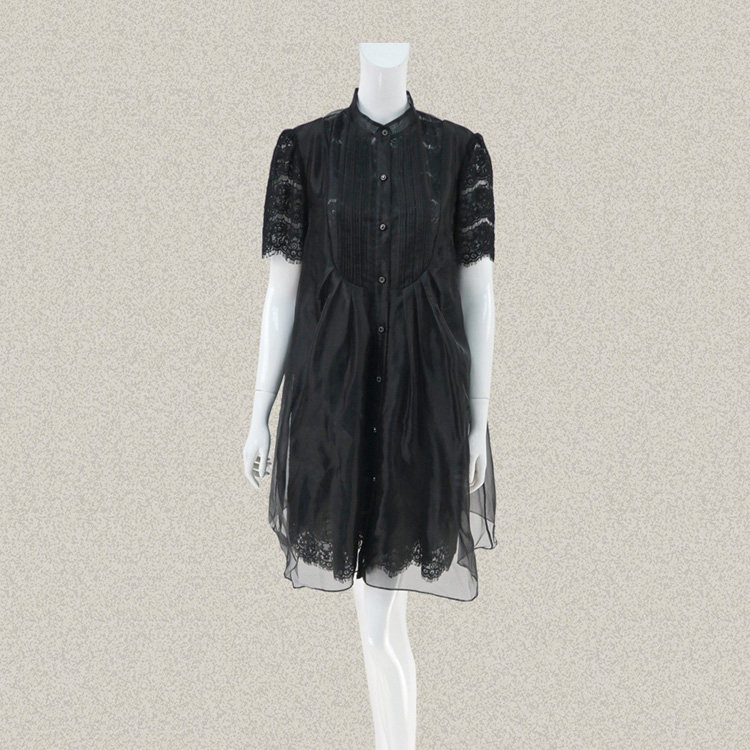 玛*曼可 正品 欧根纱拼接黑色大码女春夏假两件蕾丝外套 AA16229
