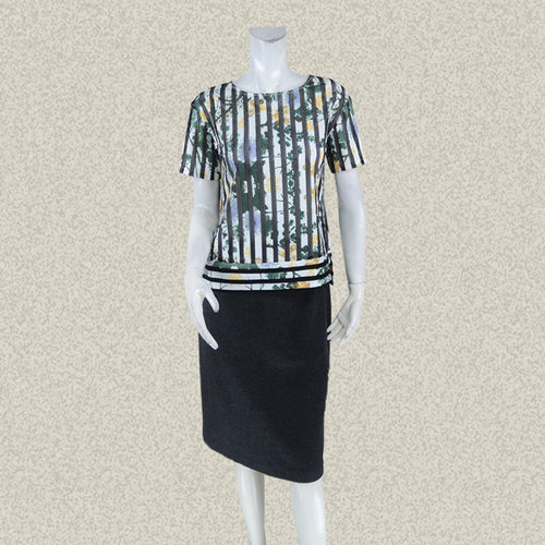 沐LINE 正品清仓 镂空拼接清新印花女夏季两件套上衣9233002/3012