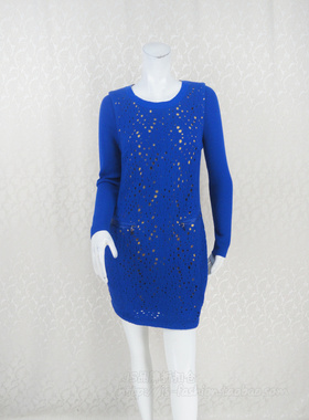 卡VON 正品清仓 镂空洞眼文艺范H型羊毛呢女秋冬连衣裙KC3L9010F