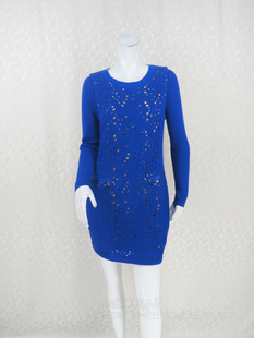 镂空洞眼文艺范H型羊毛呢女秋冬连衣裙KC3L9010F 清仓 卡VON 正品