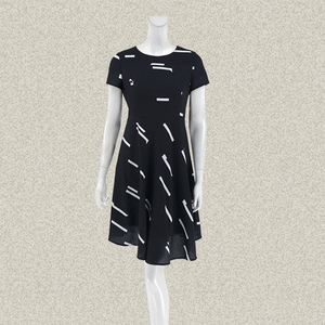 法路INA 正品 雅致深蓝印花显瘦女春夏短袖连衣裙大摆裙5238/0079