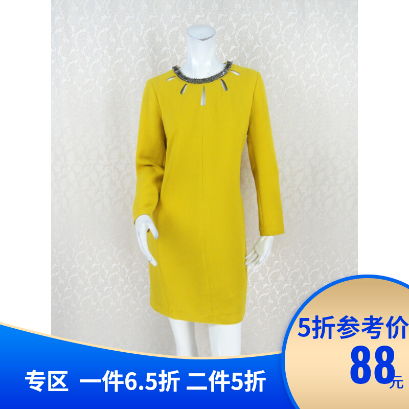 季末狂清!C*fon 正品  亚克力钉珠钉钻水滴领女秋冬连衣裙LA117