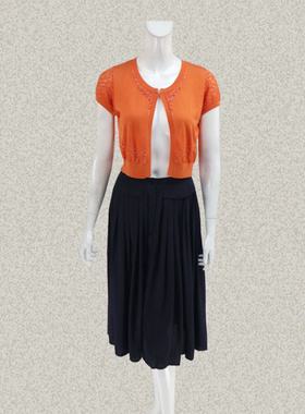 丝fu卡 正品 镂空提花钉珠甜美桔色百搭女夏天丝针织开衫 220020