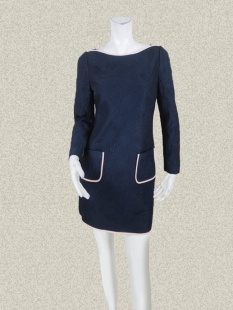 fon 二色 新年特惠清 连衣裙 LA134 撞色包边满地绣花女春秋修身