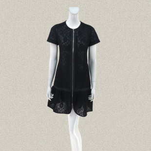 提花蕾丝复合料气质女春夏黑色拉链长外套51005D 插肩袖 裘TN 正品