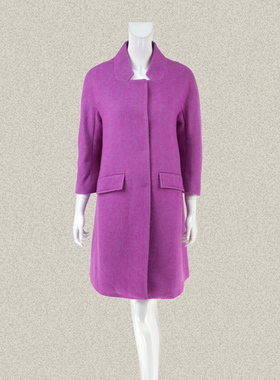 蕾DOW 正品立领中长款甜美玫红女冬春羊毛马海毛呢大衣 L5WA18130