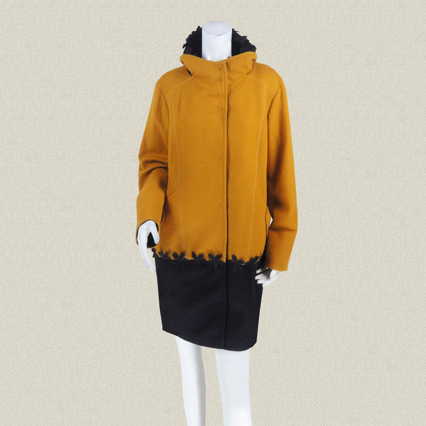 丝绒立体花亮片全羊毛拼色呢大衣