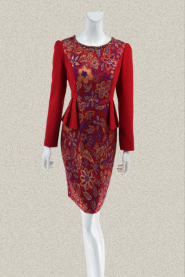 新!爱珂菲EAACPP 正品亮丝提花拼色镶钻甜美女春秋连衣裙 EF35047