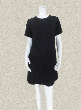 C*fon 正品 短毛拼接人字纹简约OL通勤黑色女秋冬H型连衣裙 LC123