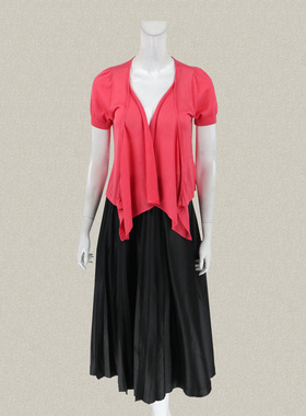 丝fu卡 正品 无扣短袖甜美红色女夏秋亲肤针织开衫披肩上衣 22028