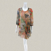 玛 不对称女夏雪纺连衣裙M14AA15208 甜美大花印花八分袖 曼可 正品