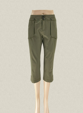 丝fu卡 正品 贴袋假袋饰军绿色修身百搭女春夏秋微弹七分裤25035