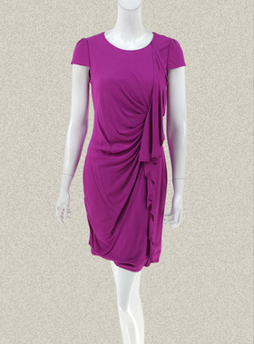 新!爱珂菲Yidian 正品不对称褶皱甜美修身女夏雪纺连衣裙DF35165Y