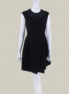 Double*爱 正品折扣 亚克力钉珠全羊毛女秋冬毛呢连衣裙D15AG4052