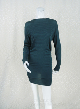 促!玛*曼可 一字领长袖提花全羊毛女冬春中长款针织衫M12DA23202