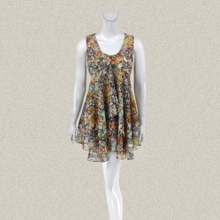 背心裙 水彩风印花百搭减龄轻熟女夏雪纺长衫 532072F 正品 裘TN