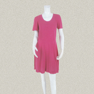 裘TN 条纹提花甜美玫红两件套女夏秋棉弹力针织连衣裙21010E 正品