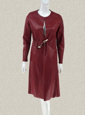 karenshen凯伦诗 系带优雅女秋冬绵羊皮中长皮衣JC145220/147170