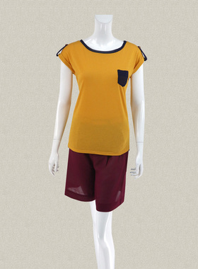 V*VA HE*RT 正品 拼色肩章款女夏棉/莫代尔亲肤针织衫T恤 40409