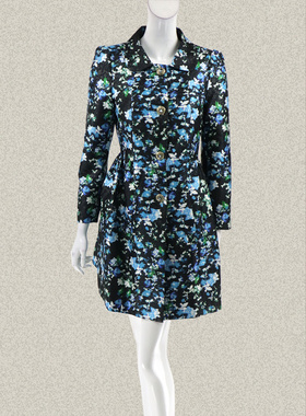 新!爱珂菲 正品 镶钻钮扣亮丝提花女春秋风衣中长外套 EF38004